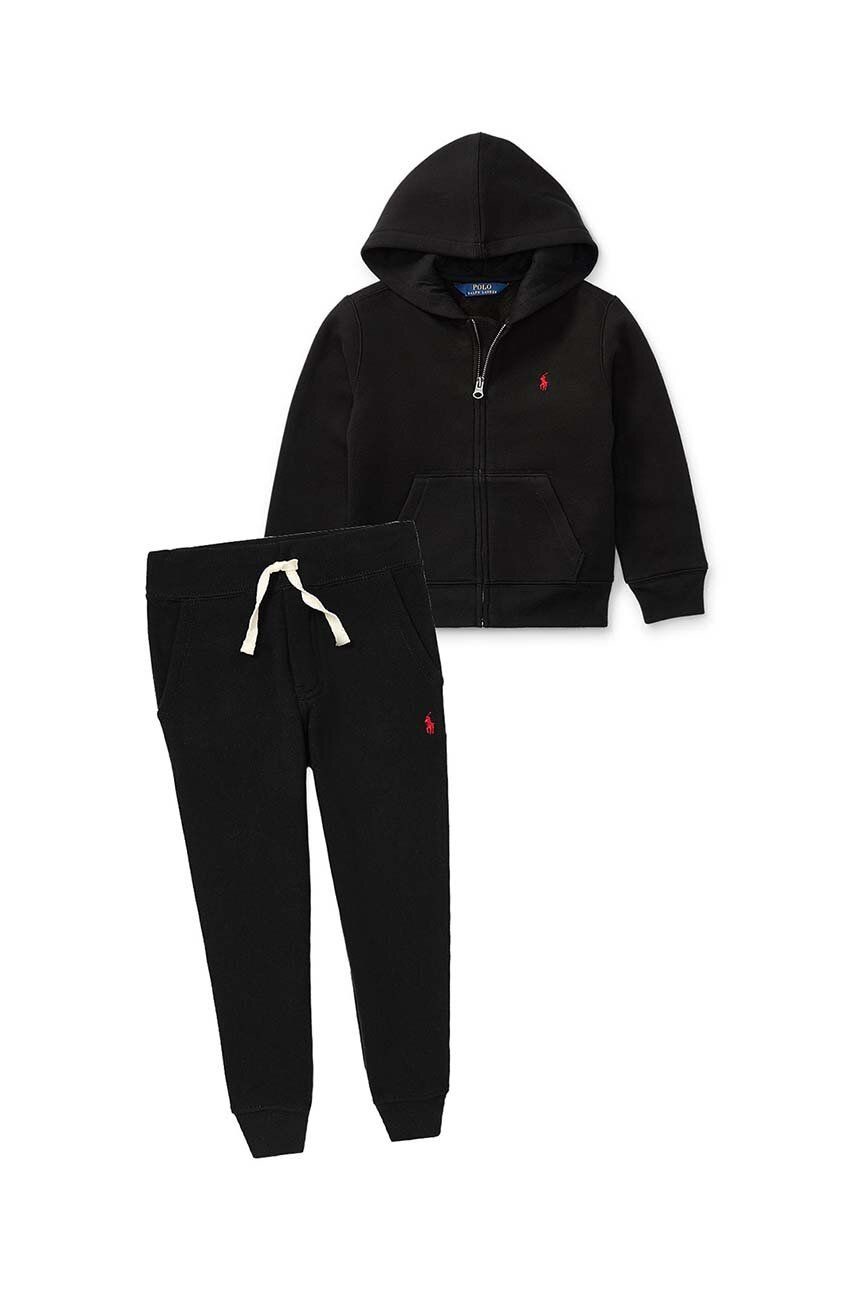 Detská mikina Polo Ralph Lauren čierna farba, s kapucňou, jednofarebná