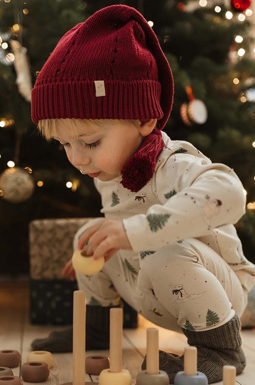 Detská čiapka That's mine Noël bordová farba biela, z tenkej pleteniny