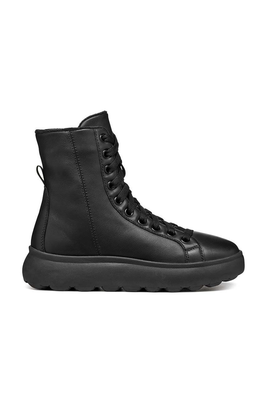 Kožené členkové topánky Geox D SPHERICA EC4.1 D dámske, čierna farba, na plochom podpätku, zateplené, D36TCD 00085 C9999