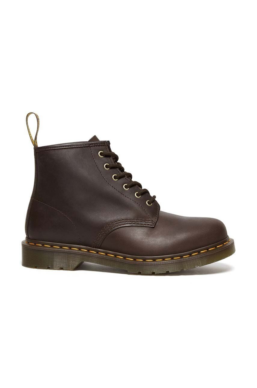 Kožené členkové topánky Dr. Martens 101 dámske, hnedá farba, na plochom podpätku, DM27761201