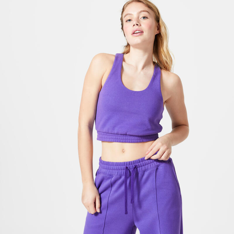 Dámske crop tielko na fitness 520 z moltonu fialové