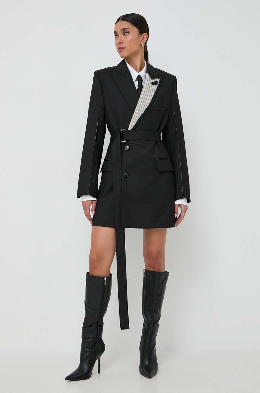 Šaty s prímesou vlny Victoria Beckham čierna farba, mini, rovný strih