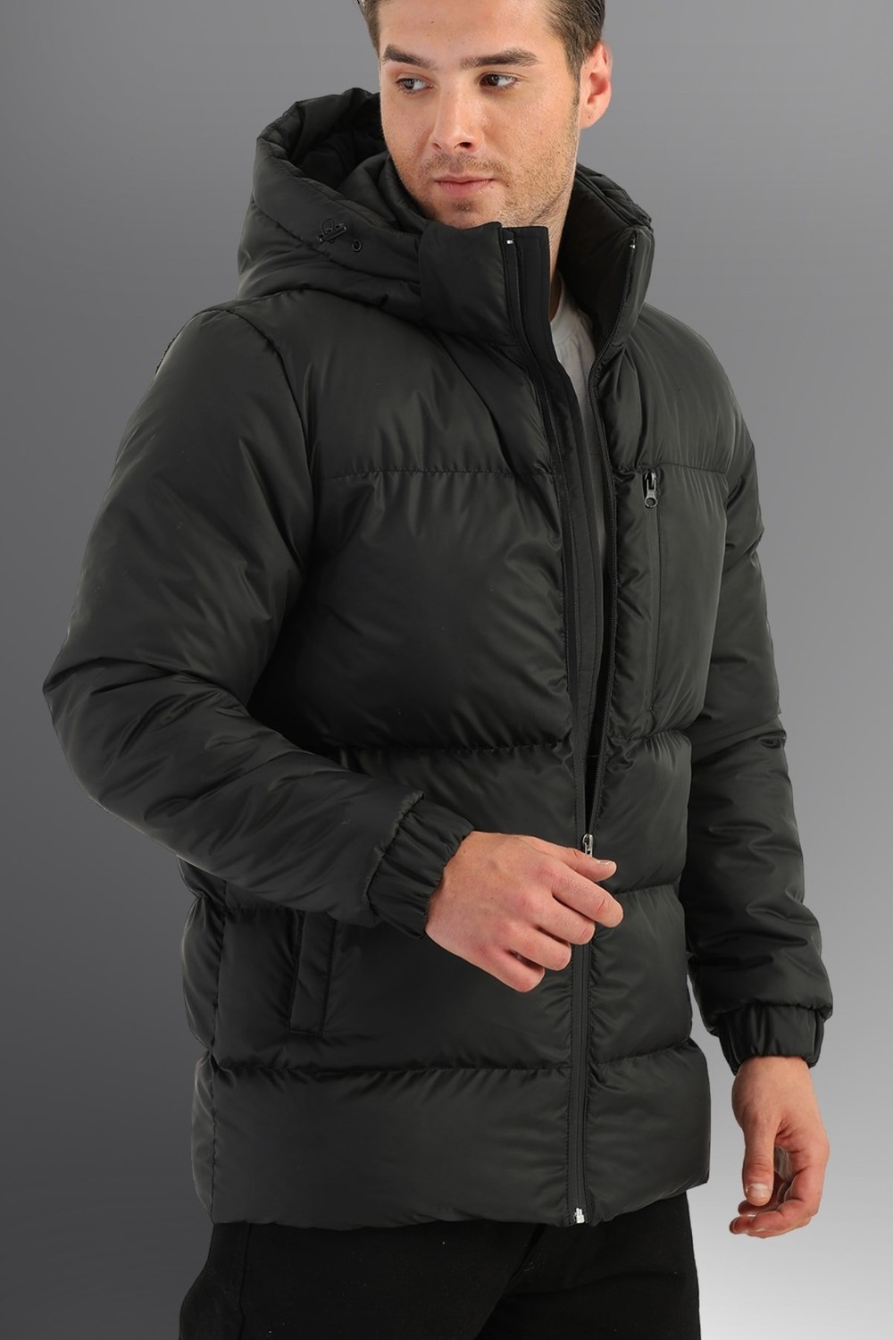 D1fference Men's Black Thick Lined Hooded Waterproof Inflatable Sports Winter Coat.