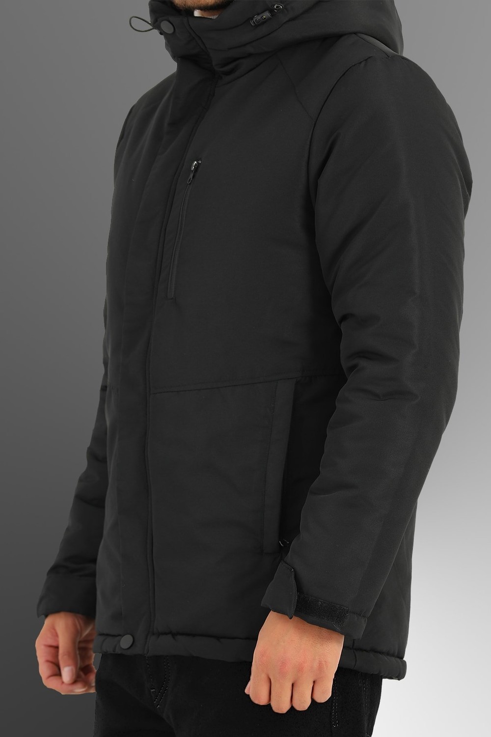 D1fference Men's Black Lined Water And Windproof Hooded Sports Winter Coat & Parka.