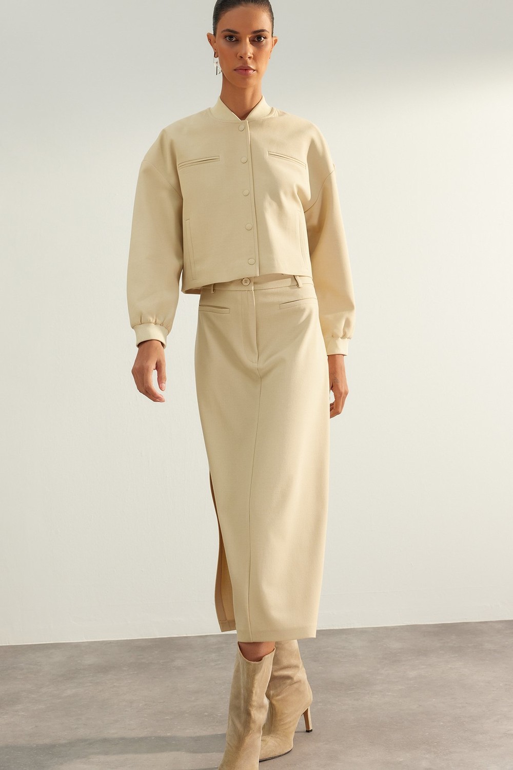 Trendyol Beige Limited Edition High Quality Woven Midi Skirt