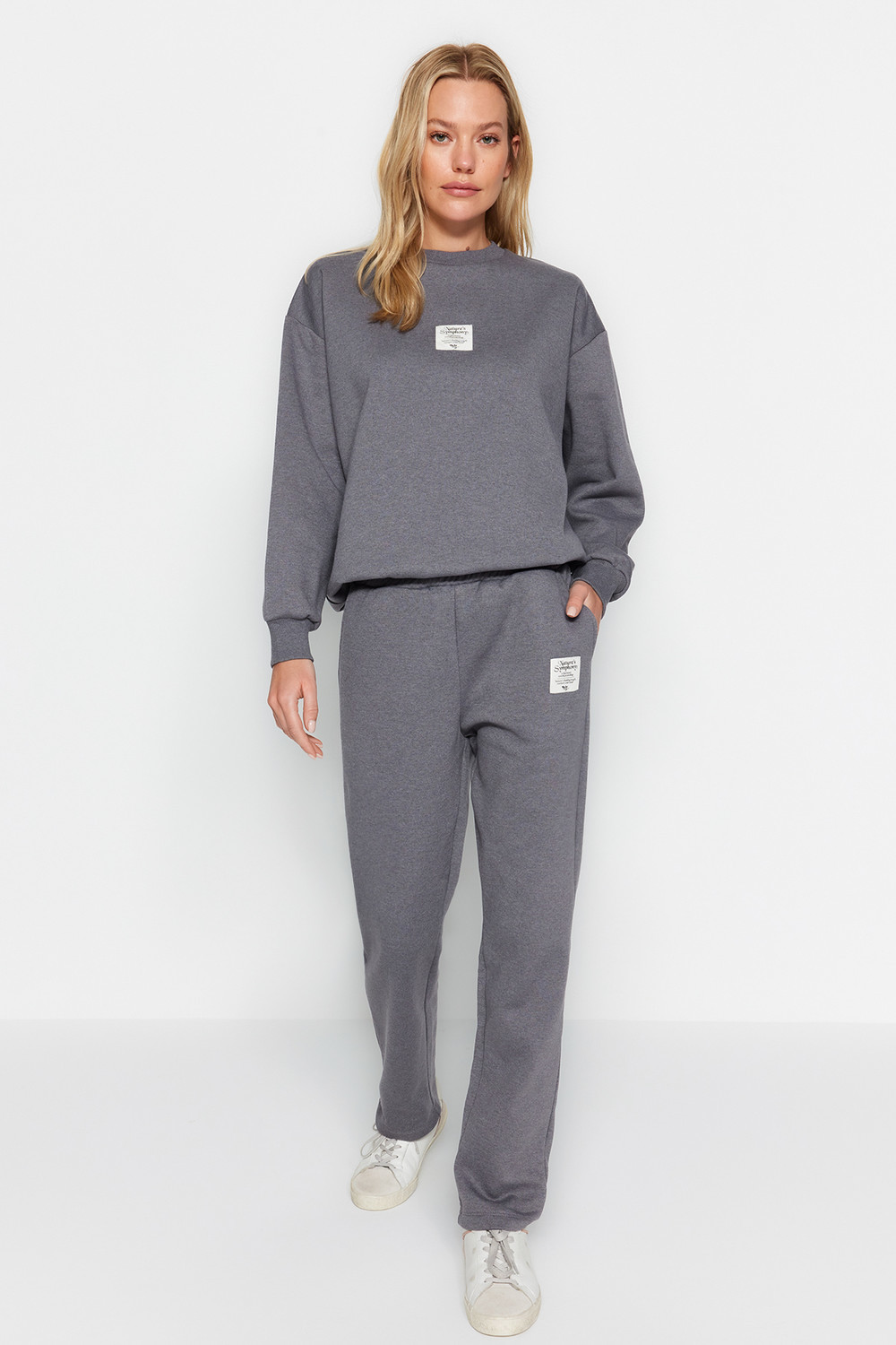 Trendyol Anthracite More Sustainable Fleece Interior Straight Fit Patchwork Knitted Sweatpants