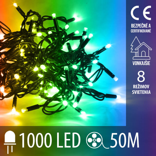 Vianočná led svetelná reťaz vonkajšia - programátor - 1000led - 50m multicolour