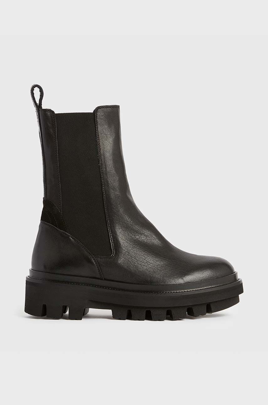 Kožené topánky chelsea AllSaints Billie dámske, čierna farba, na plochom podpätku, WF033V