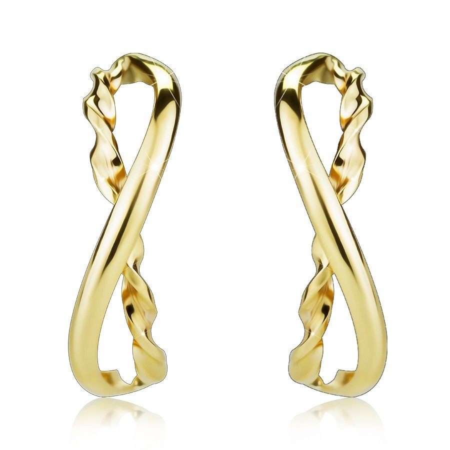 Náušnice zo žltého zlata 375 - symbol nekonečna, špirálovito zatočené rameno