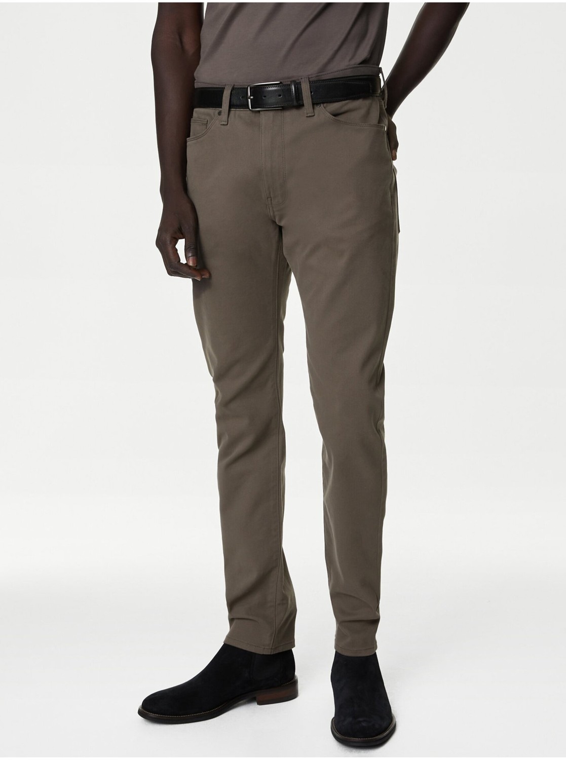 Hnedé pánské slim fit nohavice Marks & Spencer