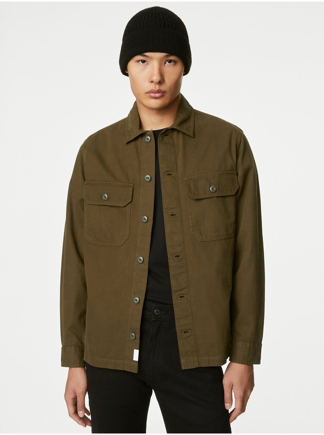 Khaki pánska vrchná košeľa Marks & Spencer