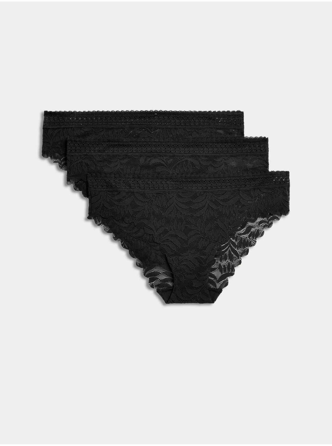 Sada troch dámskych brazílskych nohavičiek s čipkou v čiernej farbe Marks & Spencer Flexifit™