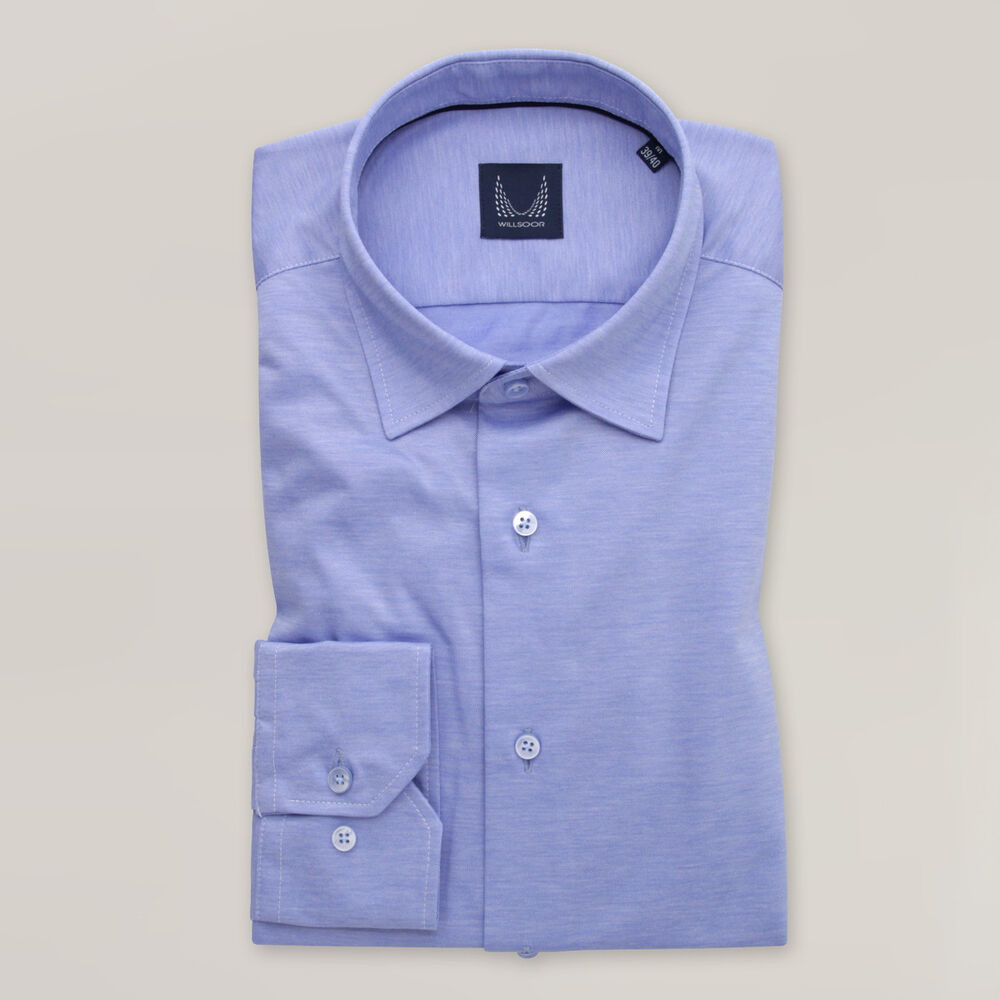 Pánska košeľa slim fit modrej farby s mäkkým golierom 15633