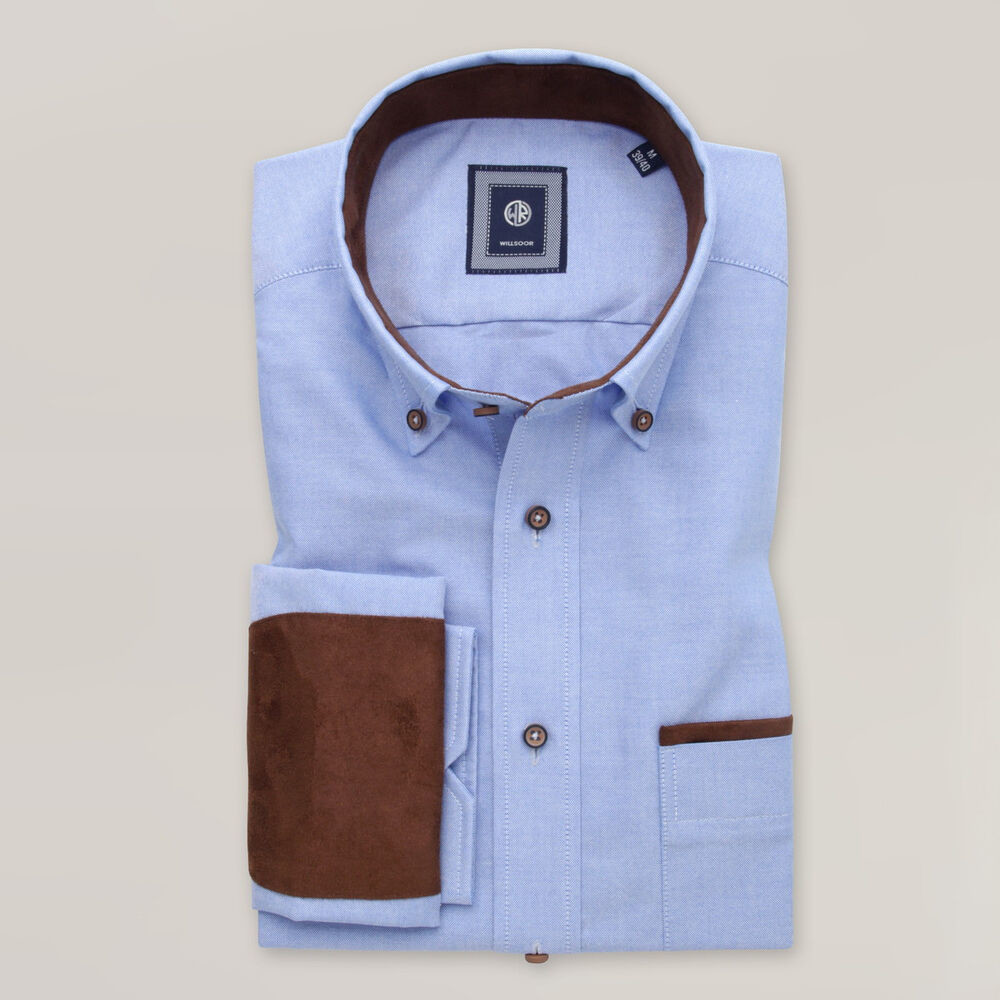 Pánska košeľa slim fit svetlomodrej farby s hnedými kontrastmi 15639