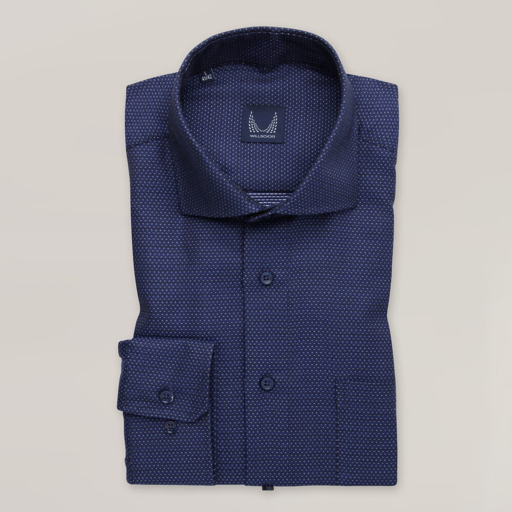 Pánska košeľa slim fit v tmavomodrej farbe s jemným vzorom 15649