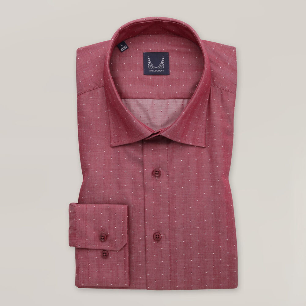 Pánska červená košeľa slim fit s jemným geometrickým vzorom 15651