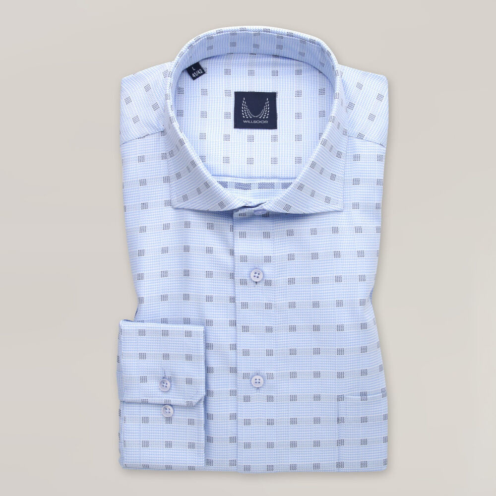 Pánska svetlomodrá košeľa slim fit s jemným károvaným vzorom 15659