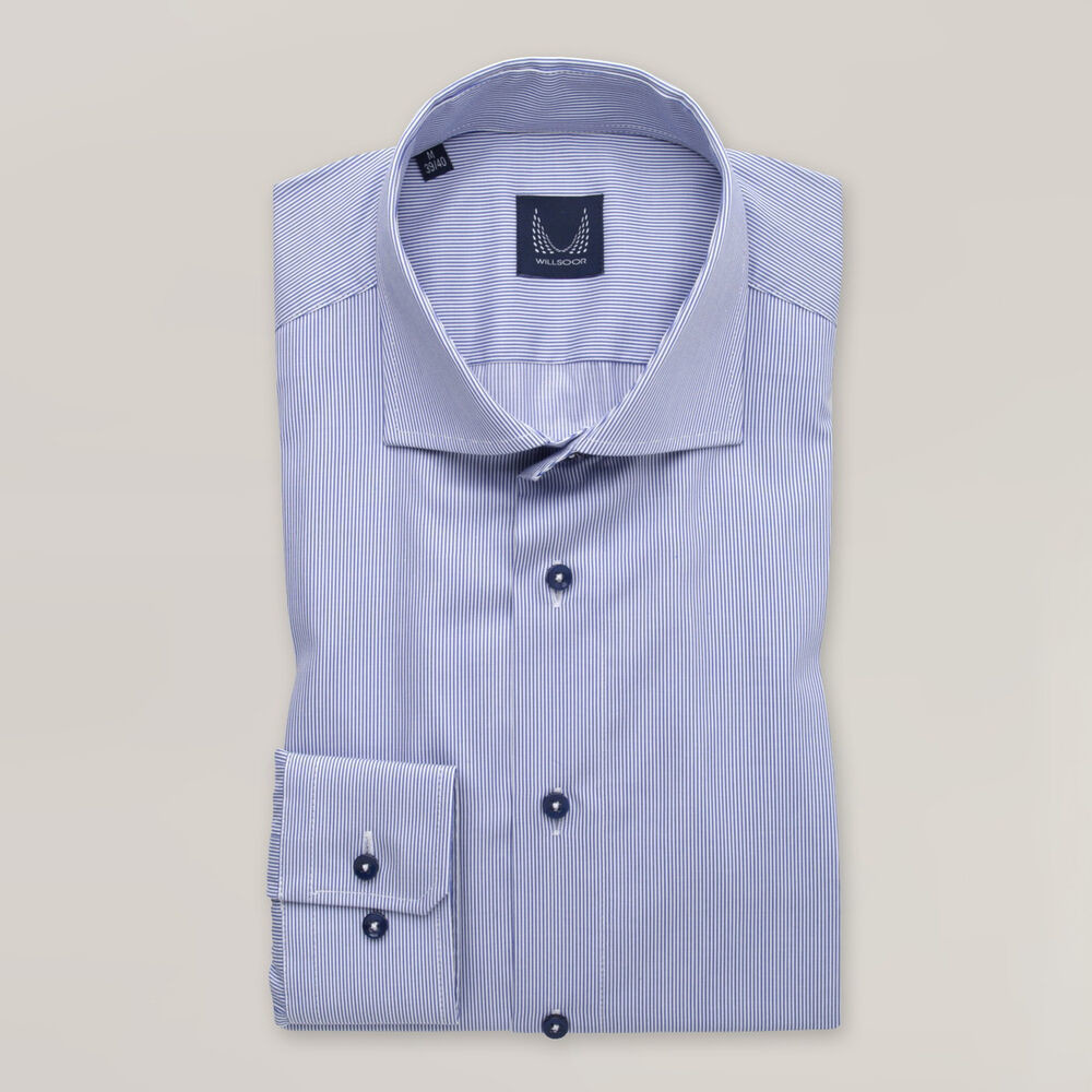 Pánska svetlomodrá košeľa slim fit s jemnými prúžkami 15661