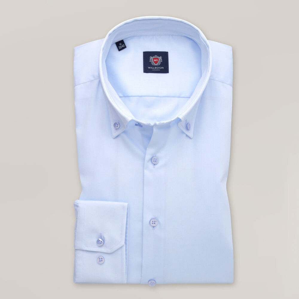 Elegantná svetlomodrá pánska košeľa slim fit s golierom na gombíky 15669