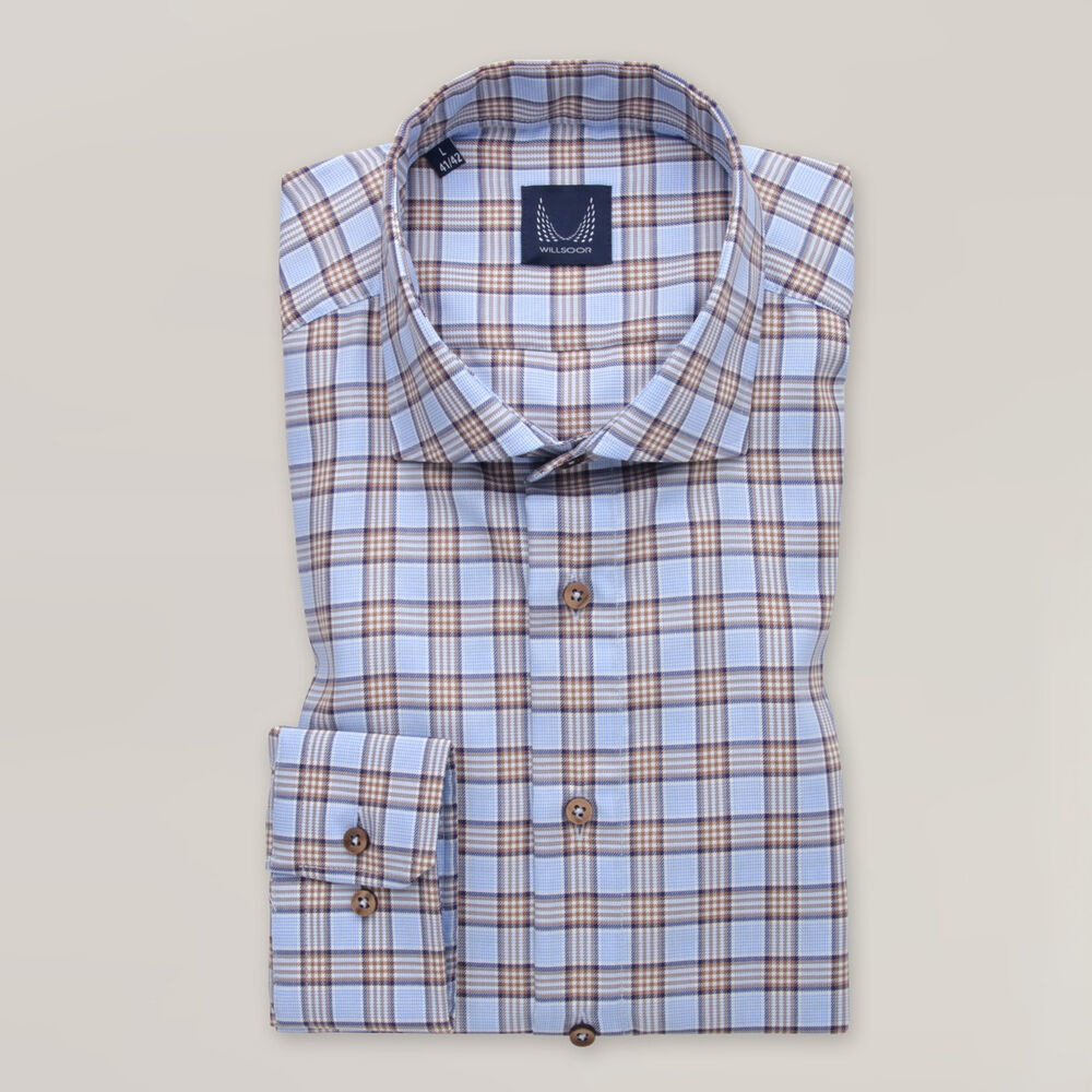 Pánska košeľa slim fit s modro-hnedým károvaným vzorom (176-182) 15682