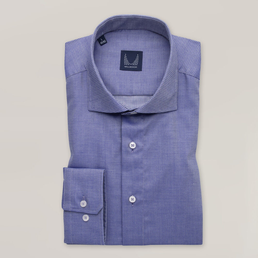 Pánska modrá košeľa slim fit s decentným geometrickým vzorom 15686