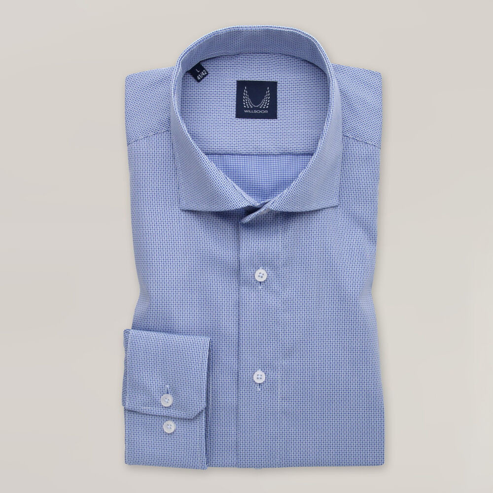 Pánska modrá košeľa slim fit s malým geometrickým motívom 15690