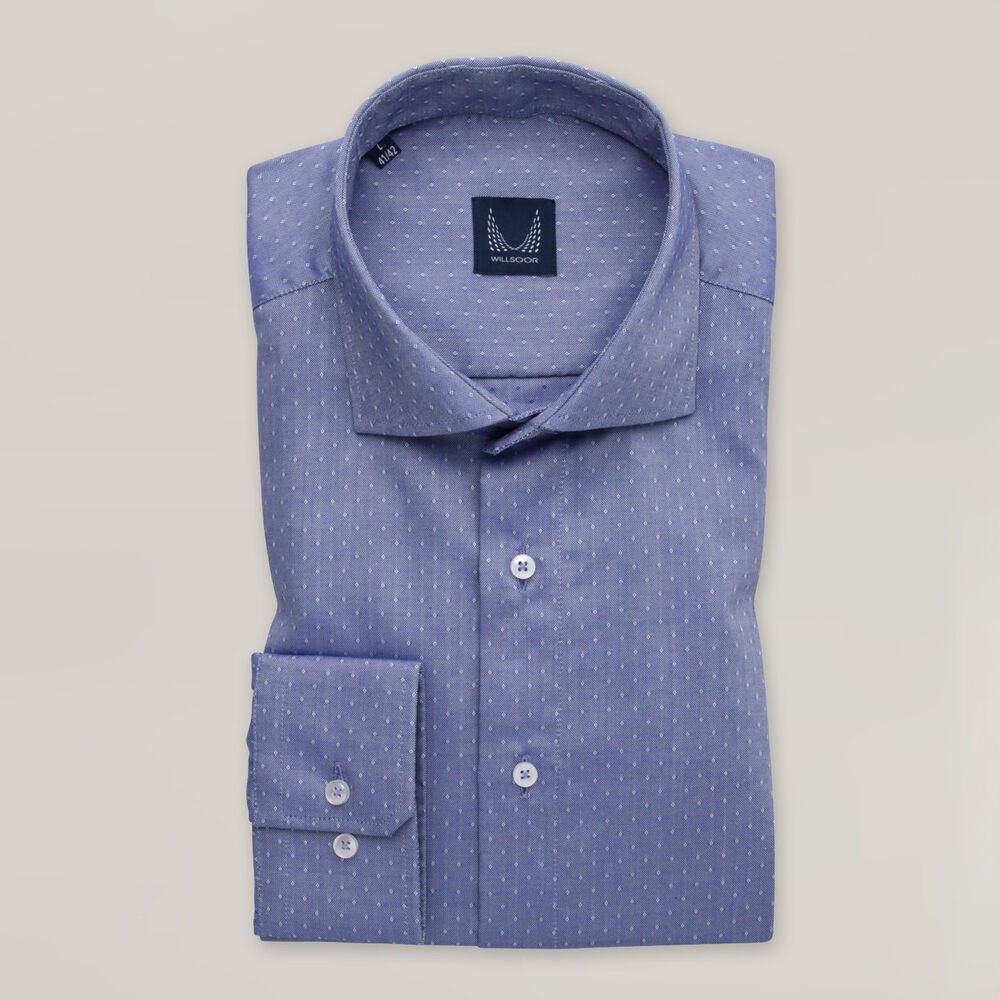 Pánska modrá košeľa slim fit s nenápadným bodkovaným motívom 15692