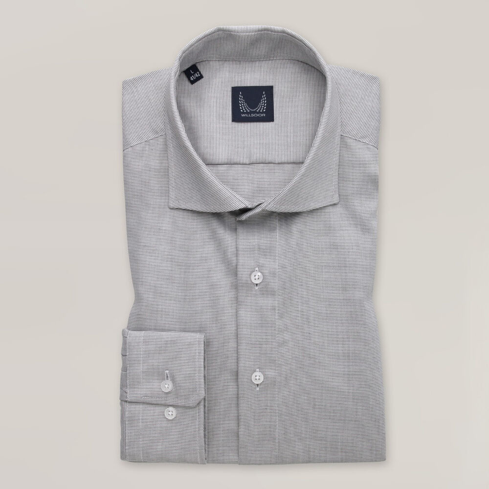 Pánska sivá košeľa slim fit s nenápadným diagonálnym motívom 15694