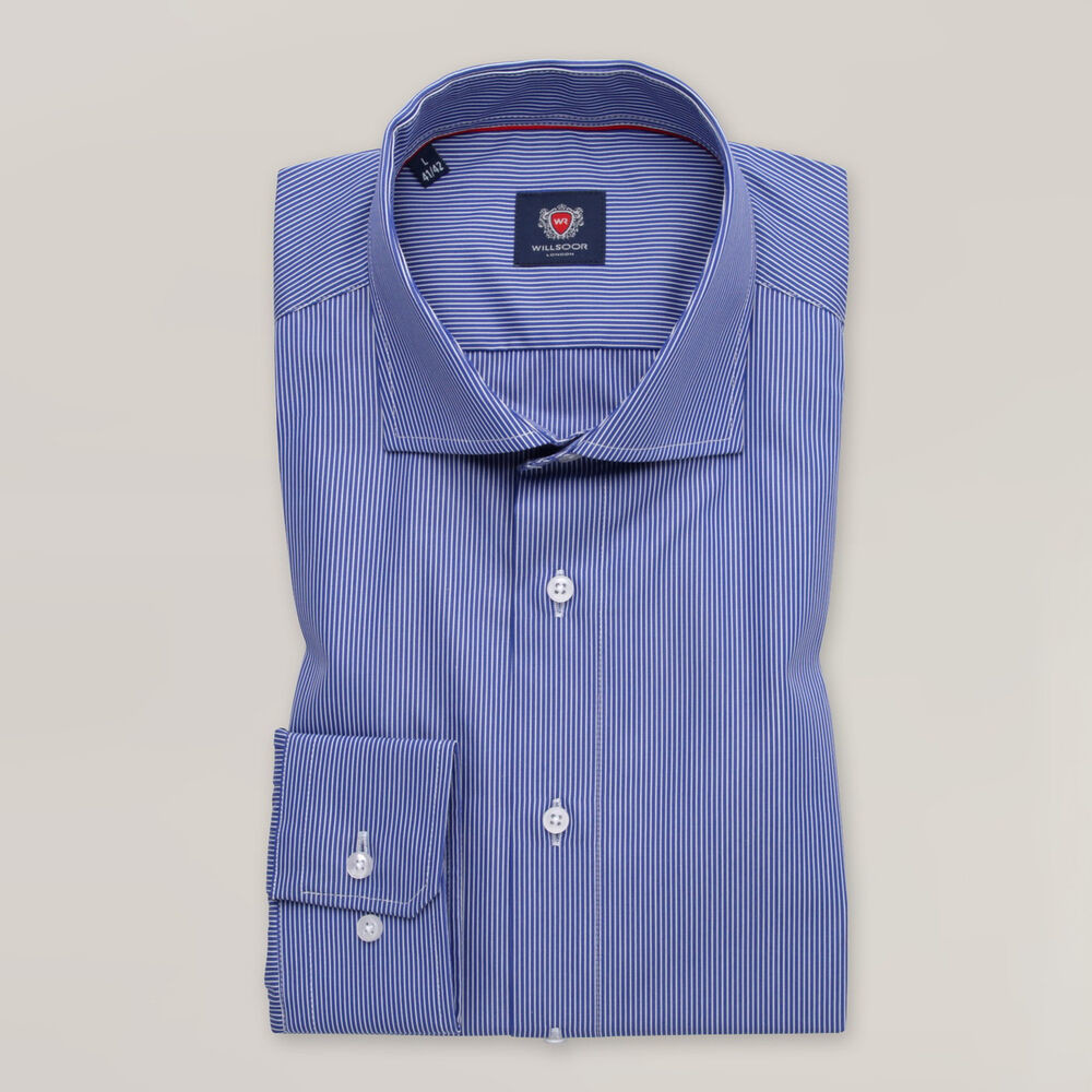 Pánska pruhovaná modrá košeľa slim fit s talianskym golierom 15702