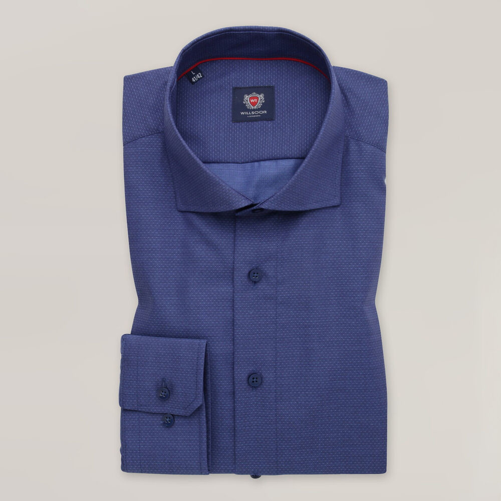 Elegantná tmavomodrá pánska košeľa slim fit s decentnými bodkami 15706