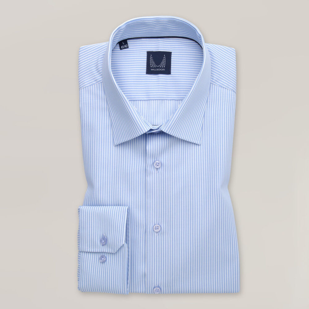 Elegantná pánska pruhovaná košeľa slim fit v modrej farbe 15712