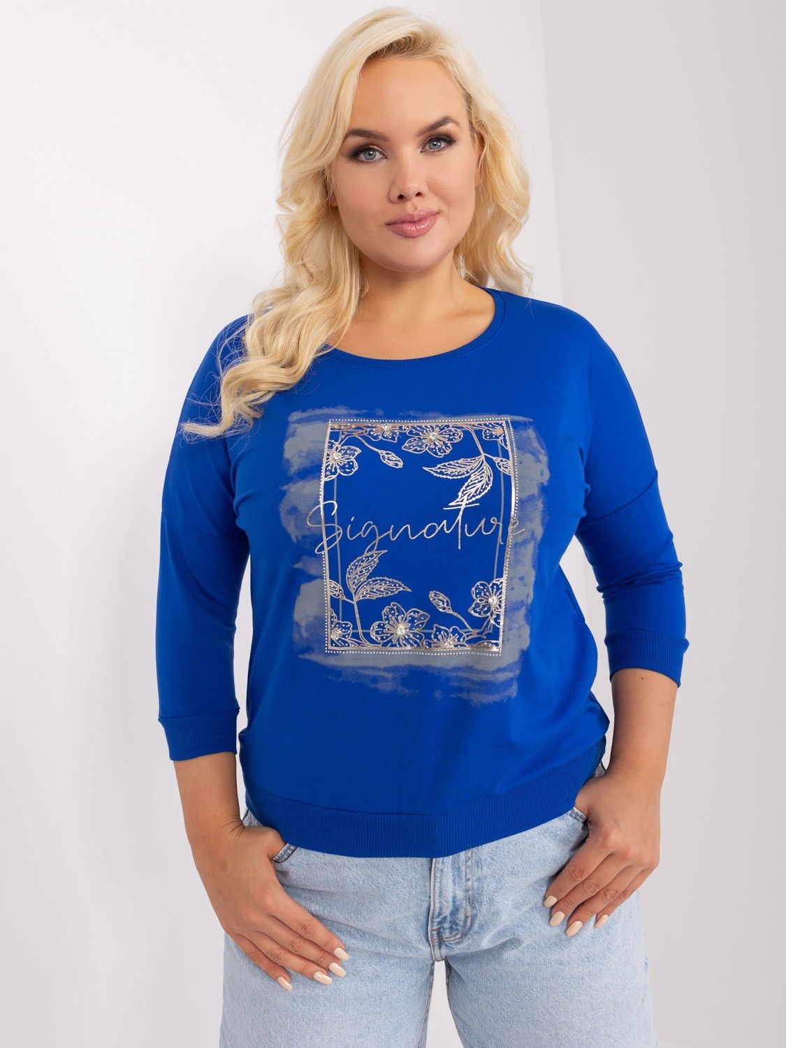 Plus size cobalt blue blouse with cuffs