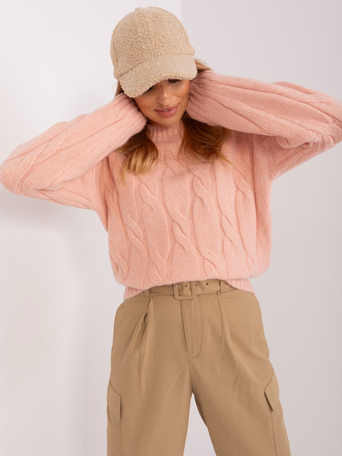 Peach cable knitted sweater