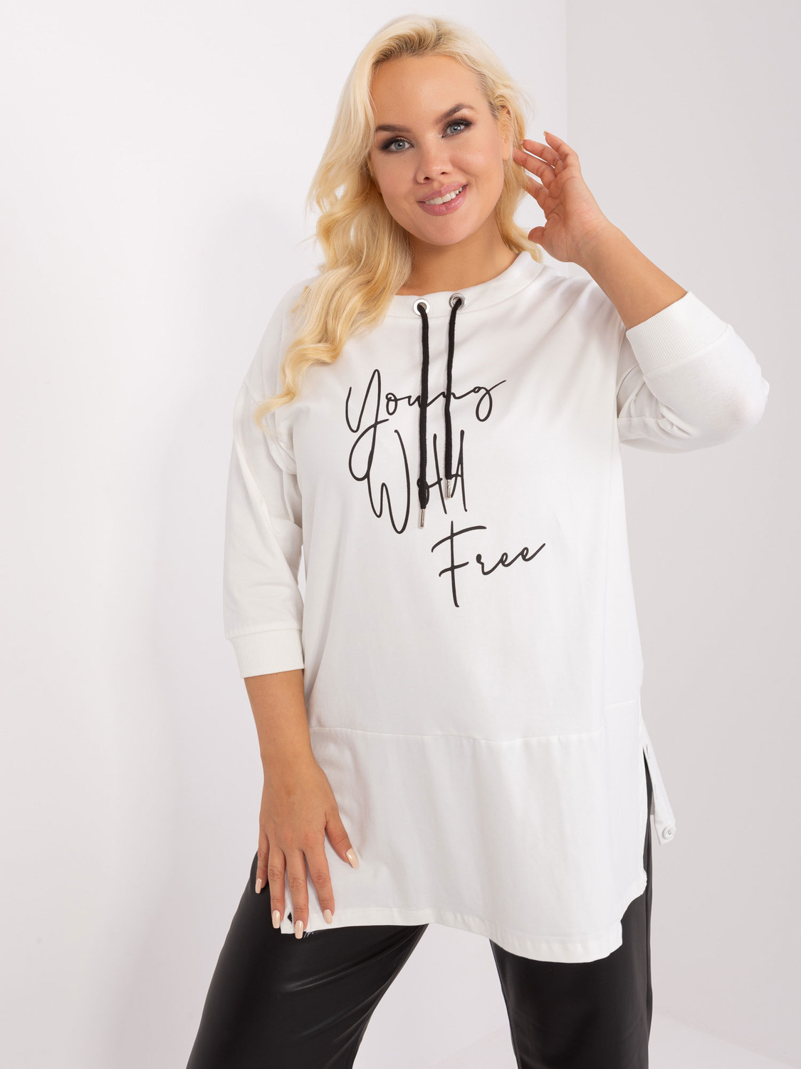 Ecru plus size blouse with drawstrings