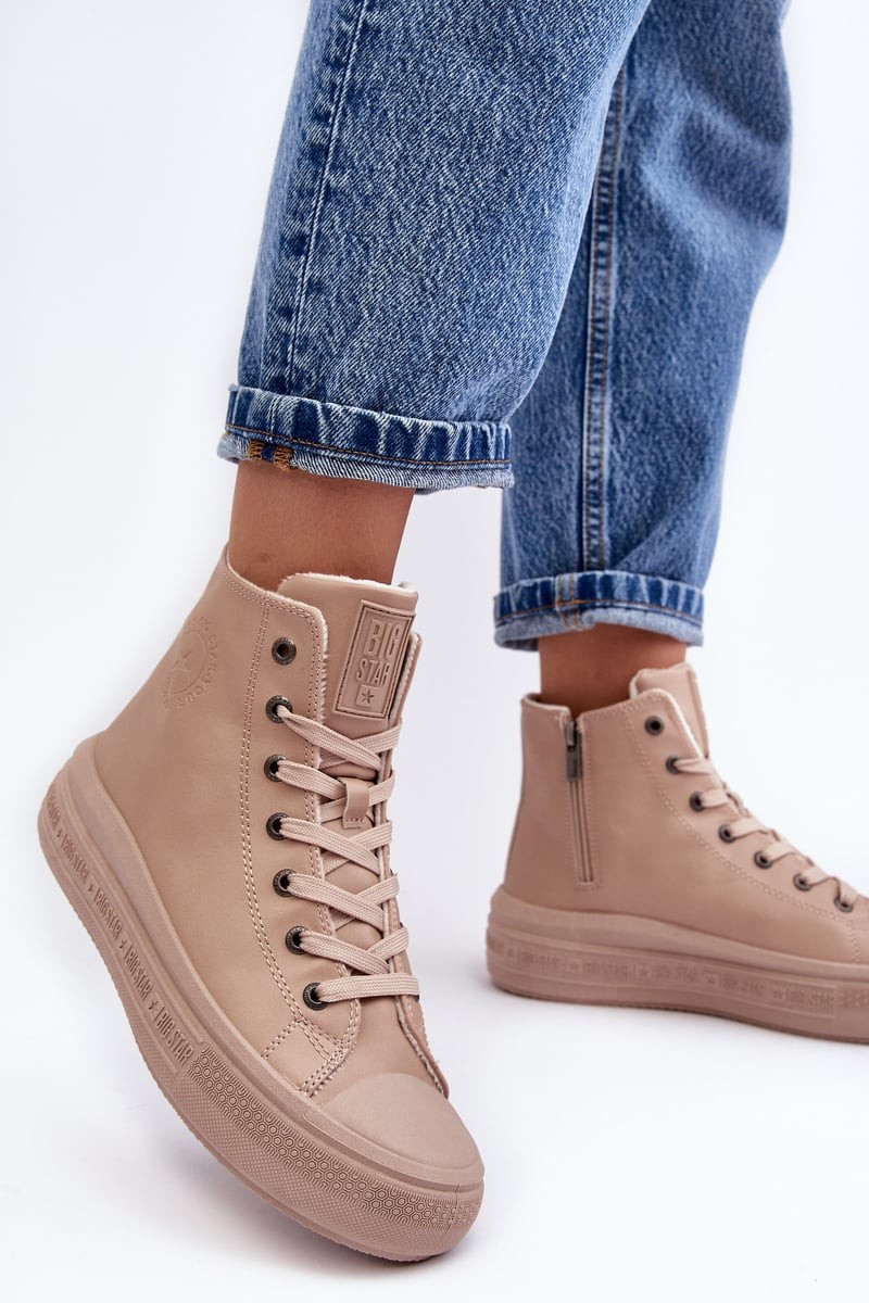 Women's Insulated Zipper Sneakers Beige Big Star MM274022