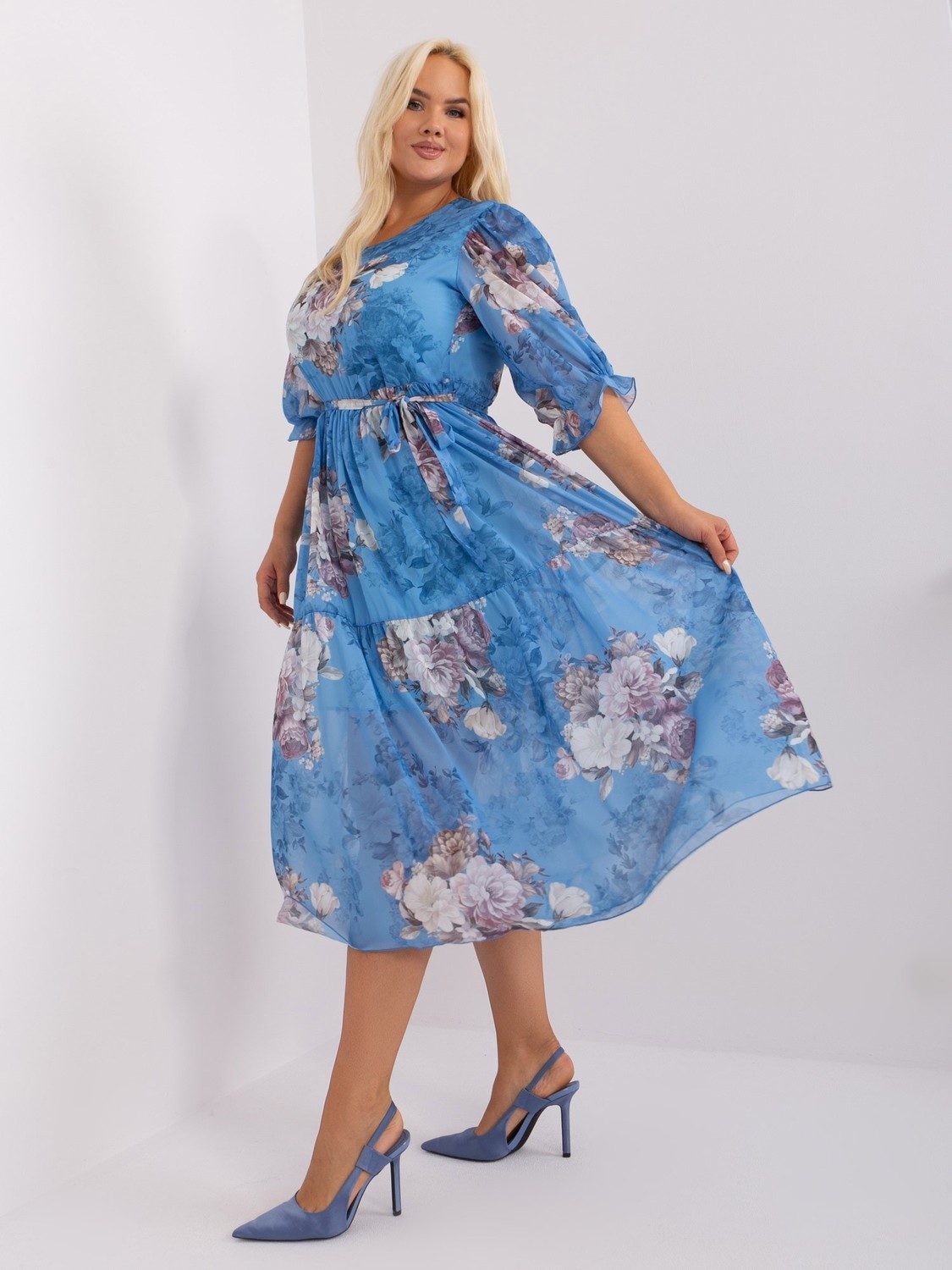 Blue Plus Size Dress With Patterns