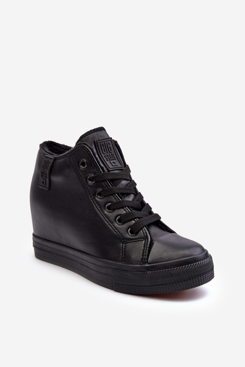 Women's leather wedge sneakers Big Star MM274001 Black
