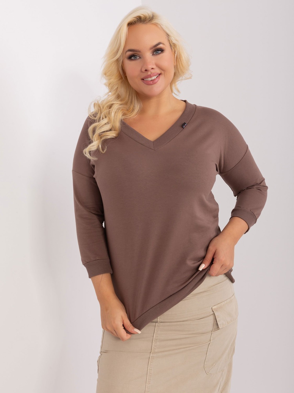 Brown plain blouse plus size basic