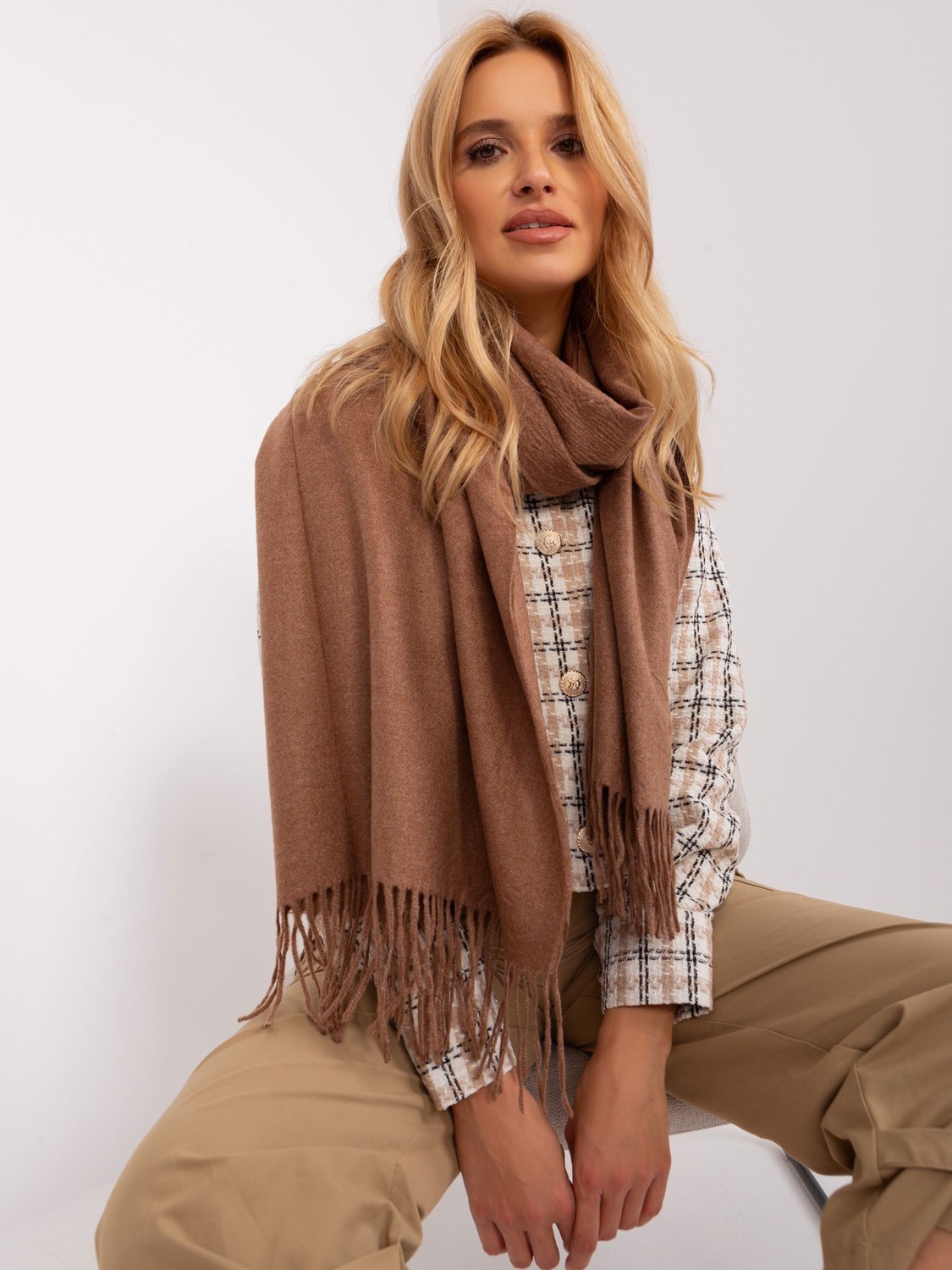 Brown knitted women's scarf