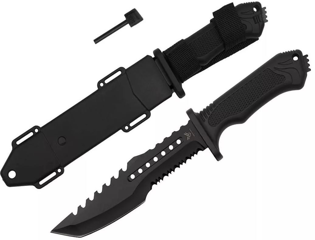 Vojenský survival nôž s kresadlom, 31 cm