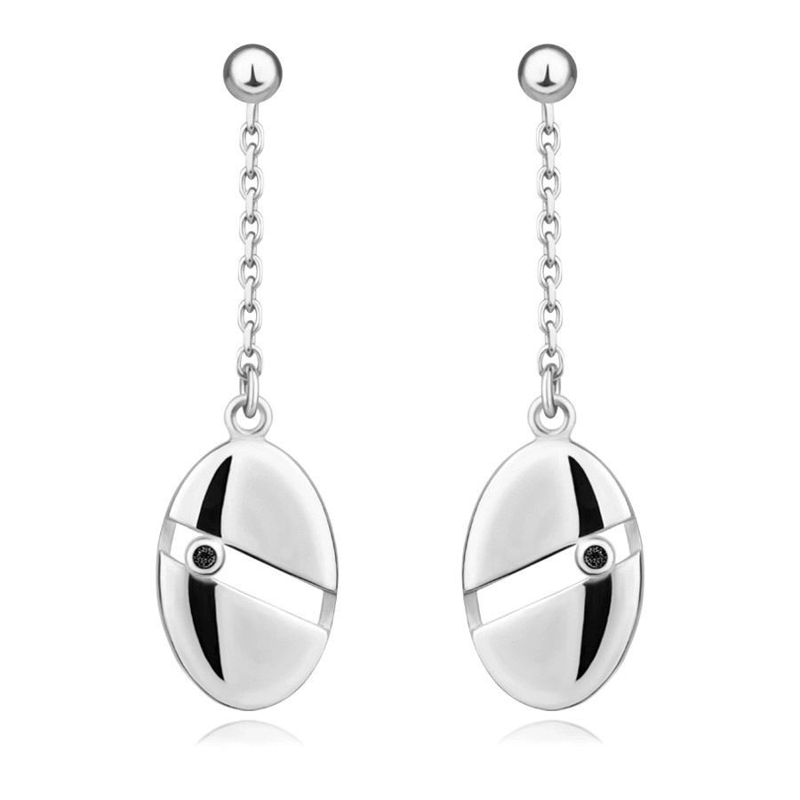 Strieborné 925 náušnice - gulička, čierny briliant, ovál s výrezom, puzetky