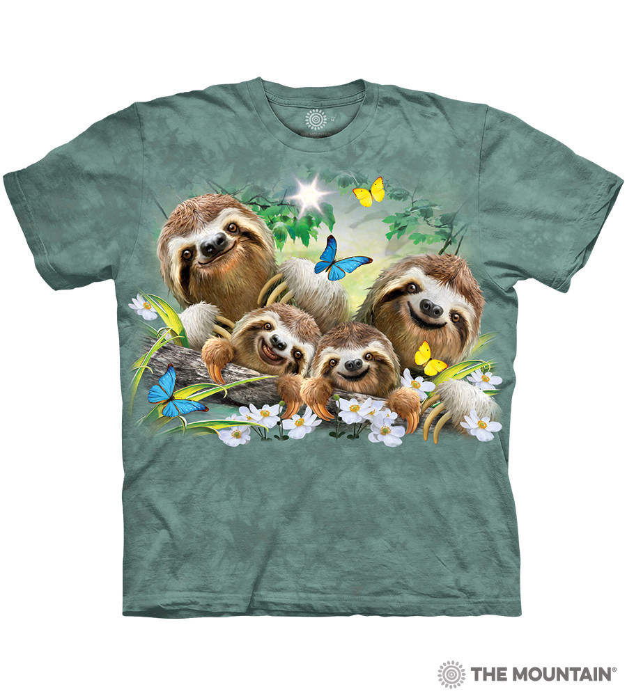 Pánske batikované tričko The Mountain - Sloth Family Selfie - zelené Veľkosť: S