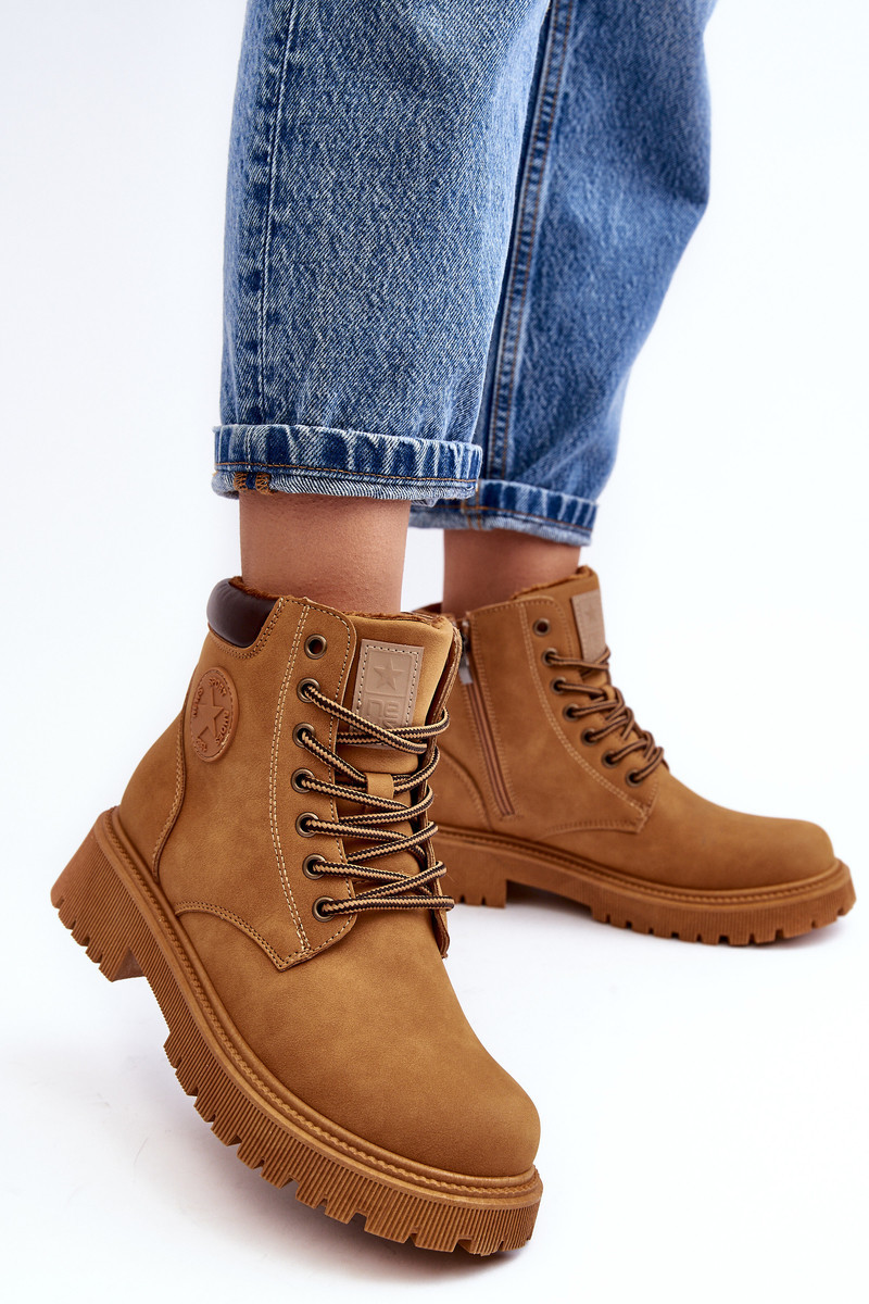 Hnedé zateplené kožené outdoorové dámske topánky NEWS - 36