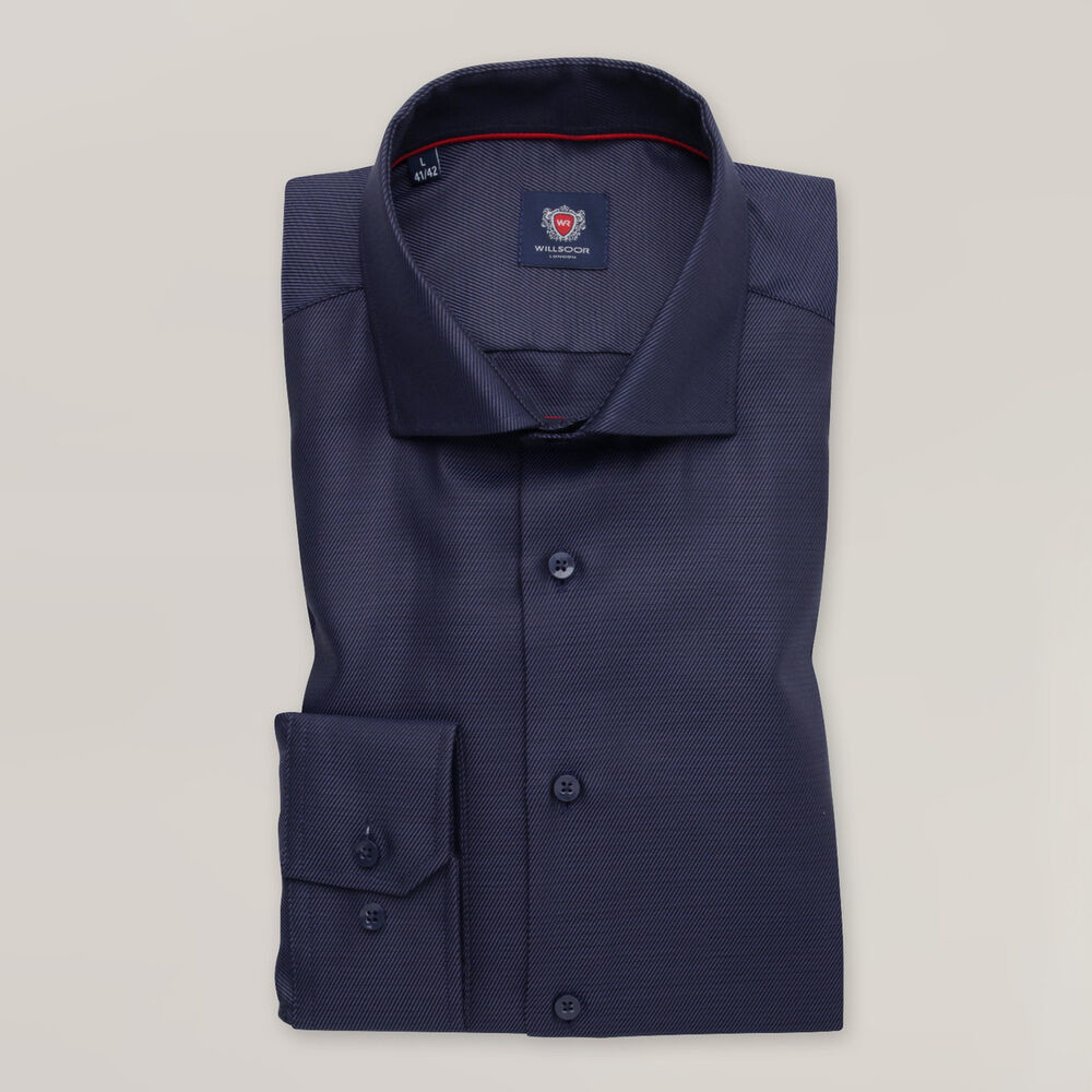 Pánska námornícka modrá košeľa slim fit s decentným pruhovaným vzorom 15715