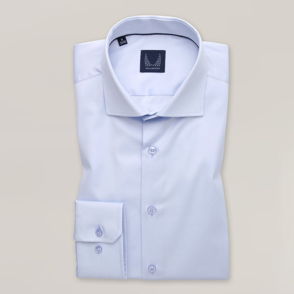 Nadčasová svetlomodrá pánska košeľa slim fit s talianskym golierom 15719