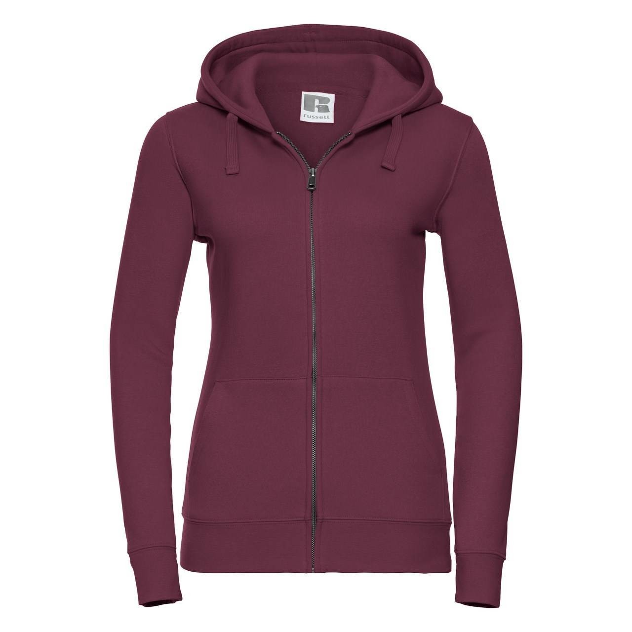 Burgundy women's sweatshirt with hood and zipper Authentic Russell