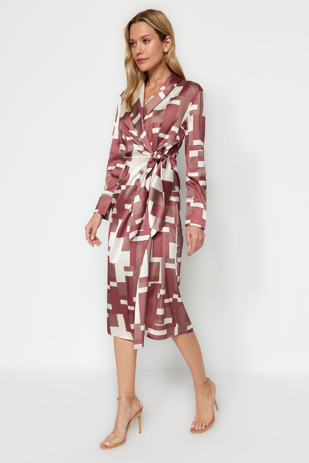 Trendyol Brown Pleated Printed Woven Dress
