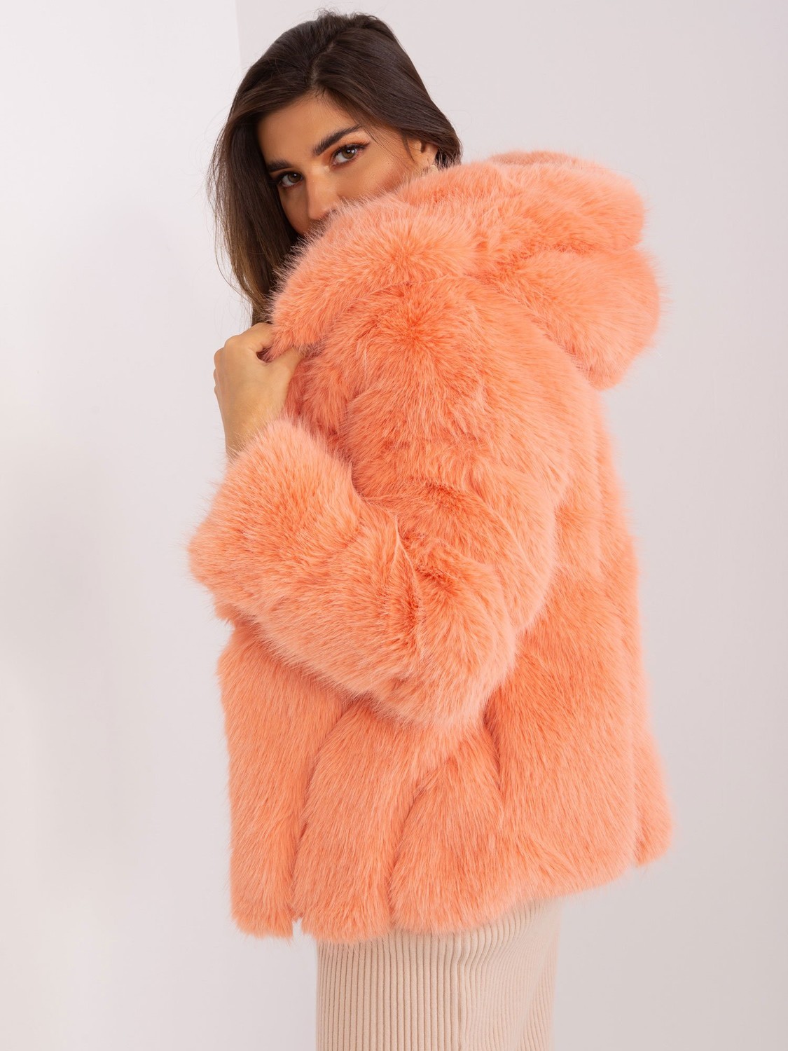 Peach jacket made of eco-fur