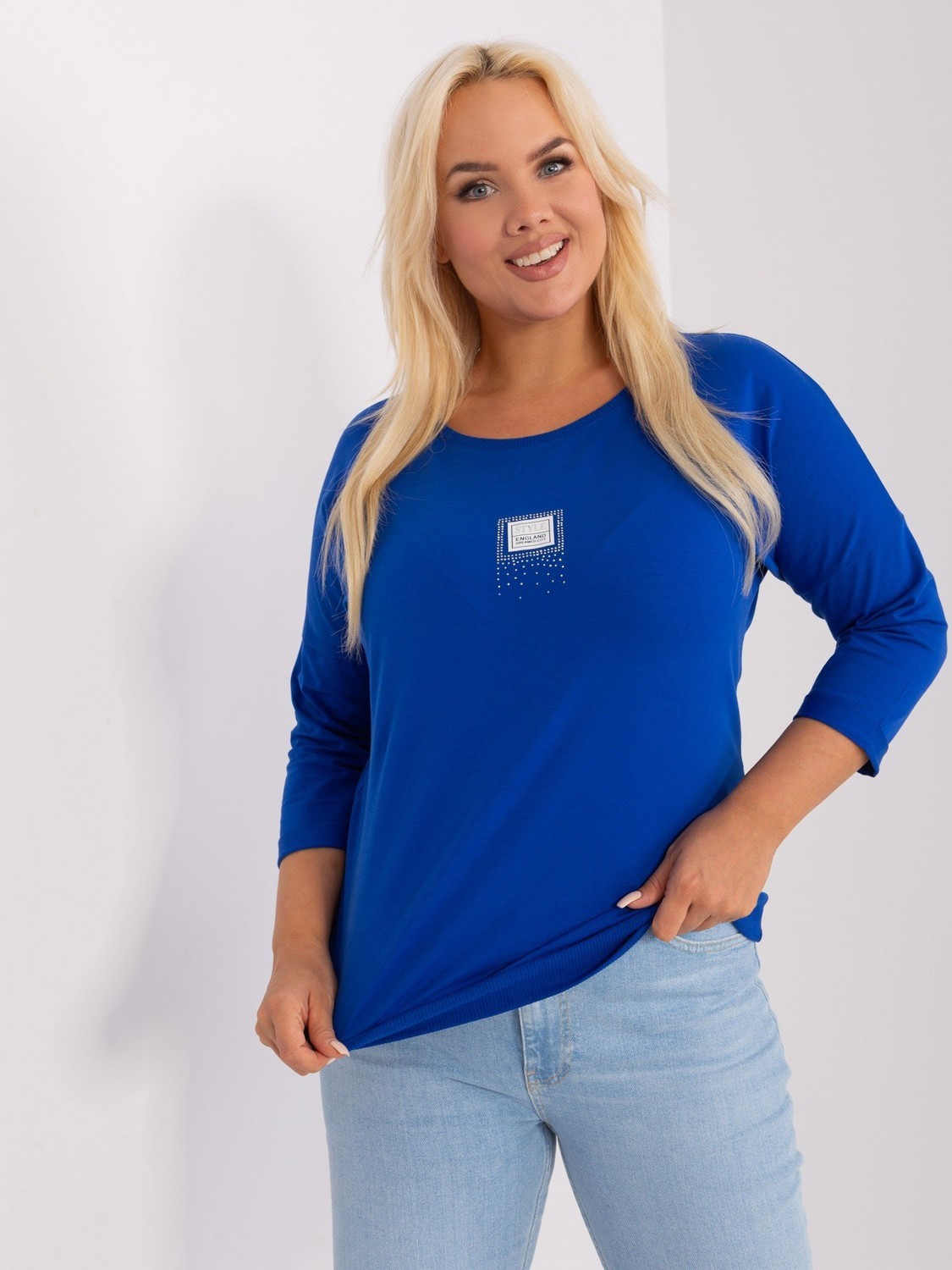 Cobalt blue women's blouse plus size with 3/4 sleeves