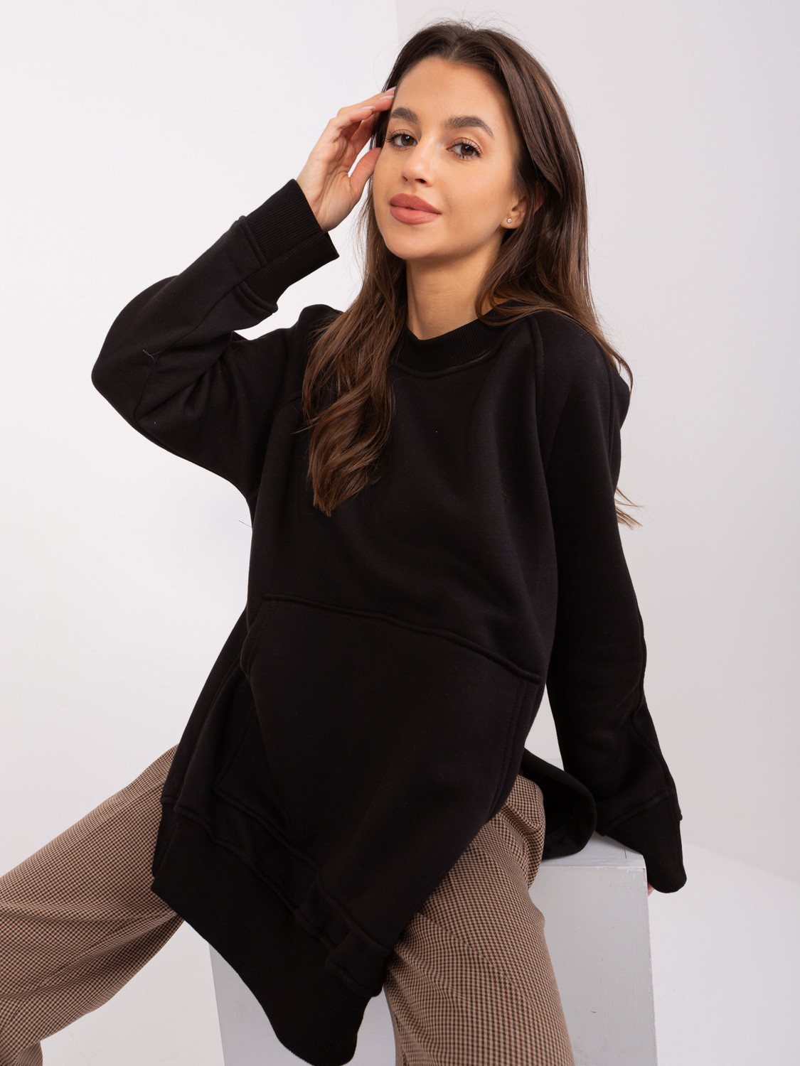 Black hooded sweatshirt with slits